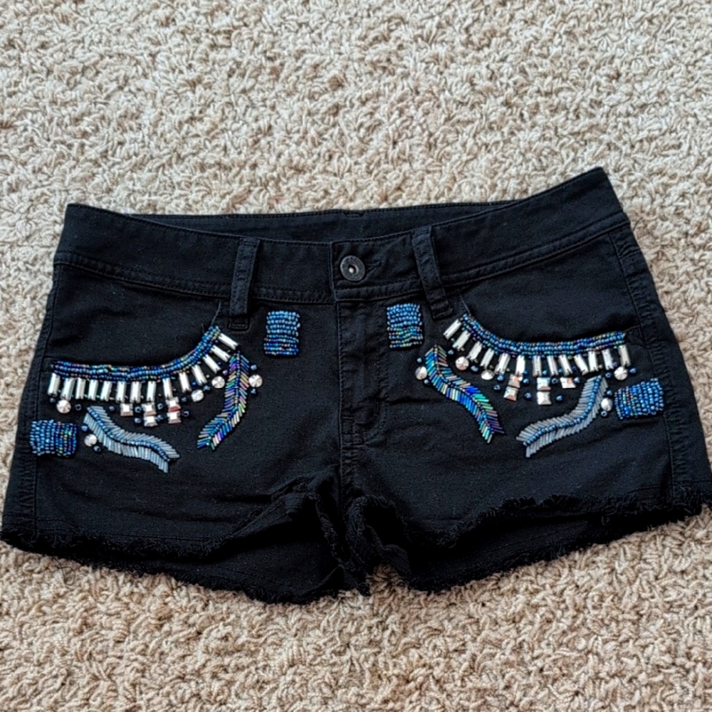 Agua bendita Embellished Black Denim Shorts